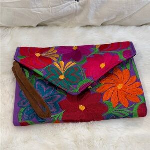 Colorful Floral Embroidered Clutch